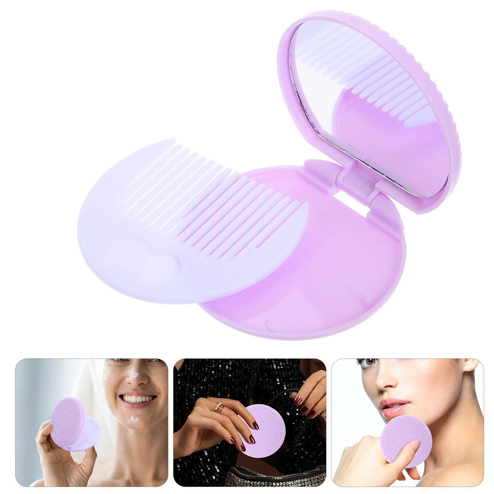 Espejo compacto para galletas de Chocolate, peine, Mini espejo de maquillaje portátil, pequeño bolso de viaje plegable, maquillaje de mano de bolsillo