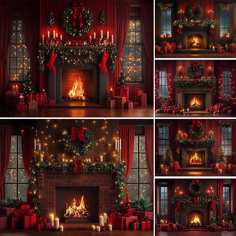 

LS Red Christmas Backdrop Xmas Fireplace Background Kids Photocall Photography Adult Girl Portrait Child Baby Photo studio