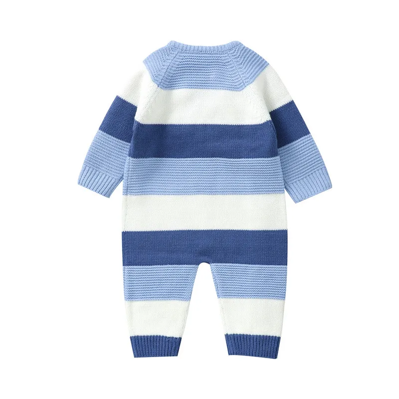 0 to 18 Months Baby Girl Boy Sweater Romper Autumn Winter Clothes Striped Crew Neck Long Sleeve Full Length Jumpsuit