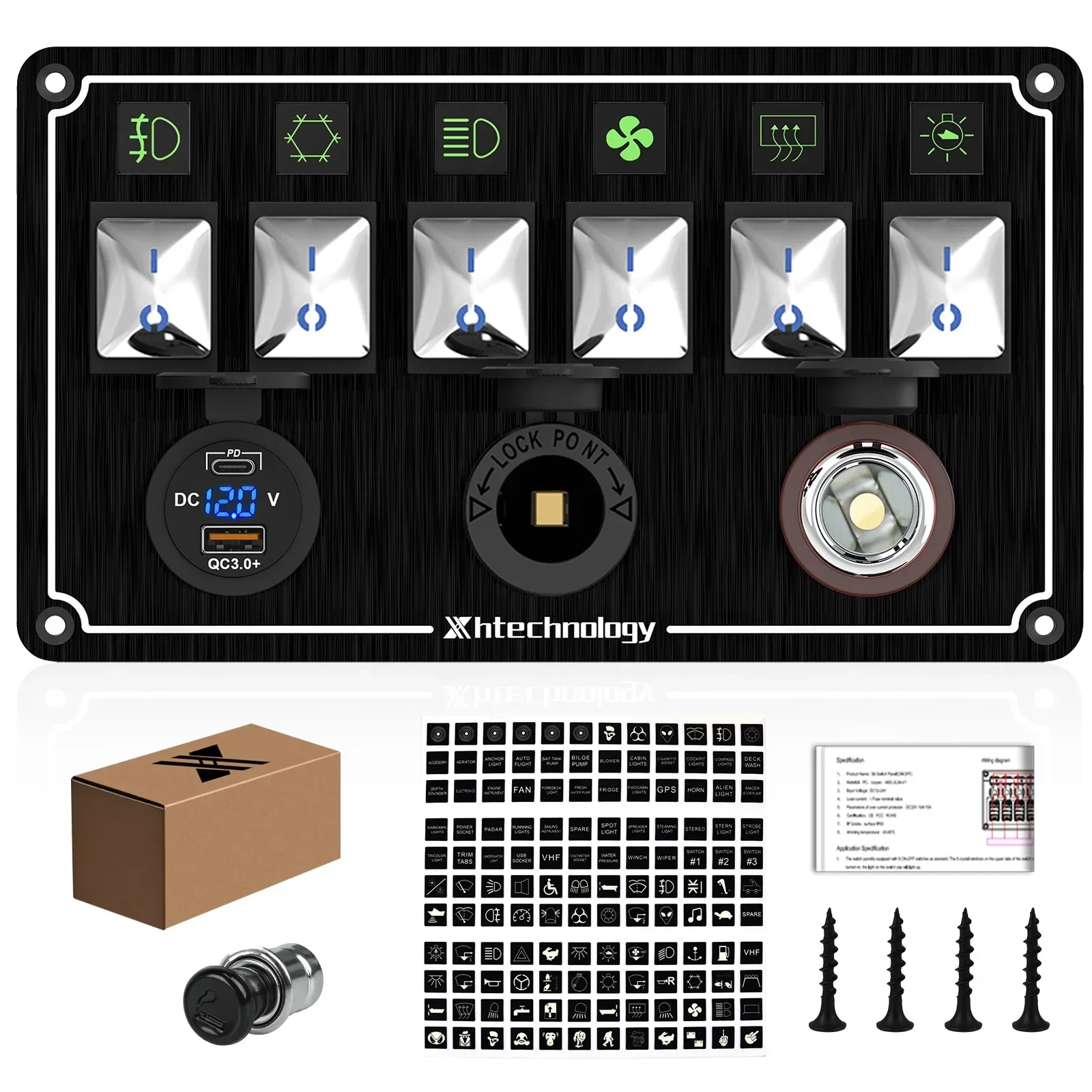 Metal 4-6 Gang Marine Rocker Switch Panel Waterproof 12 Volt, Boat Toggle Switch Panel 12V  LED Lighted for Boat Car RV view 4
