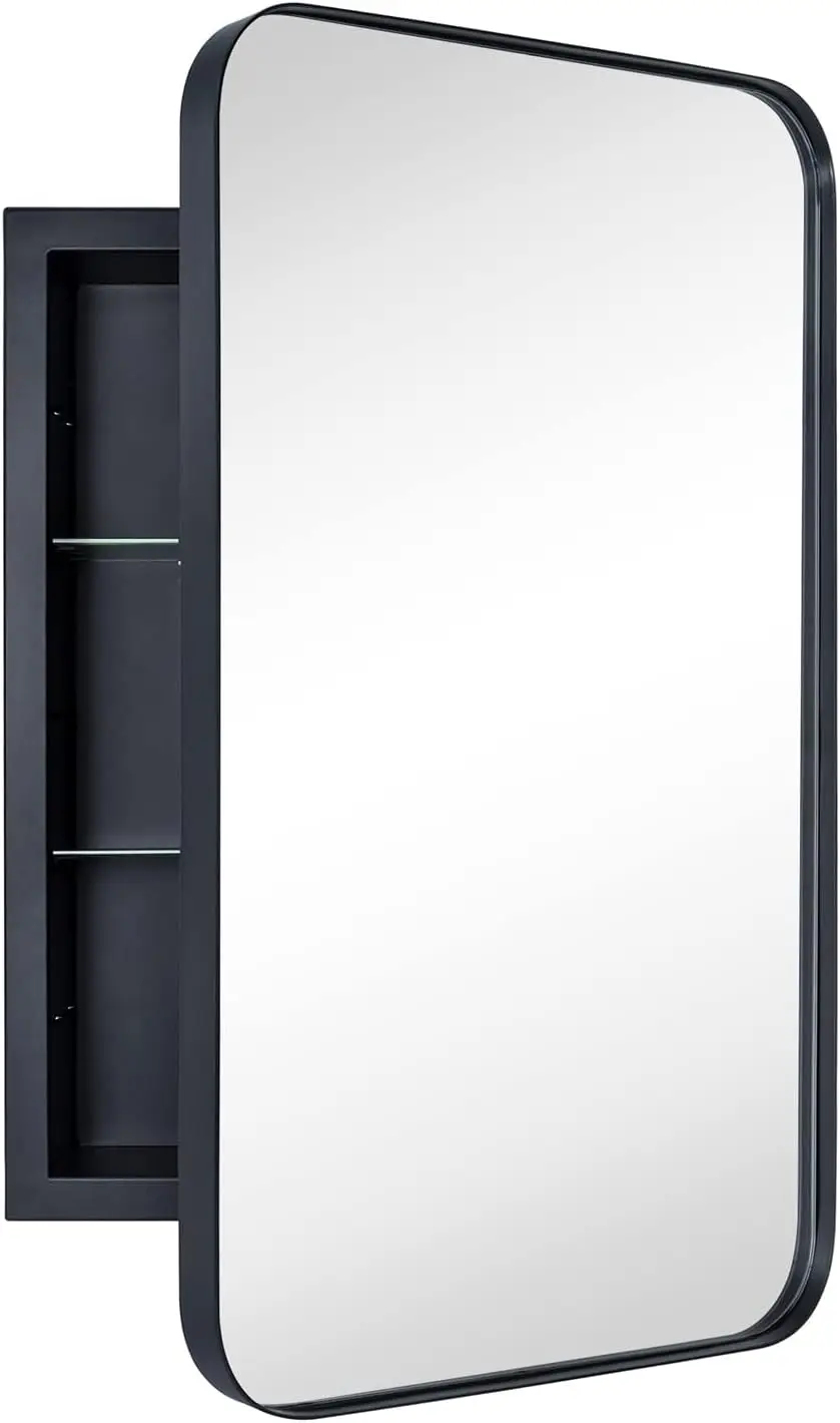 

Matt Black Recessed Bathroom Mirror Wall Cabinet with Mirror Stainless Steel Frame Medicine Cabinet with Mirror Vanity Mirros fo