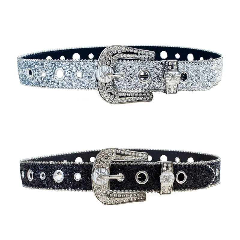 

A2ES Sequined Belt for Women Rhinestones Buckle Belt Bead Trim Waistband for Pants Blingbling Waiststrap Lady Waist Ornament