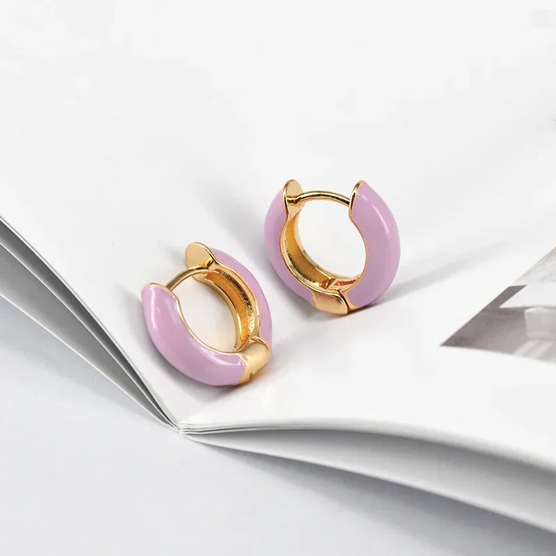 1 Pair New Fashion Color Enamel Women Earrings 2025 Trend Multicolor Small Circle Ear Rings Simple and Fresh Hoops Jewelry Gifts