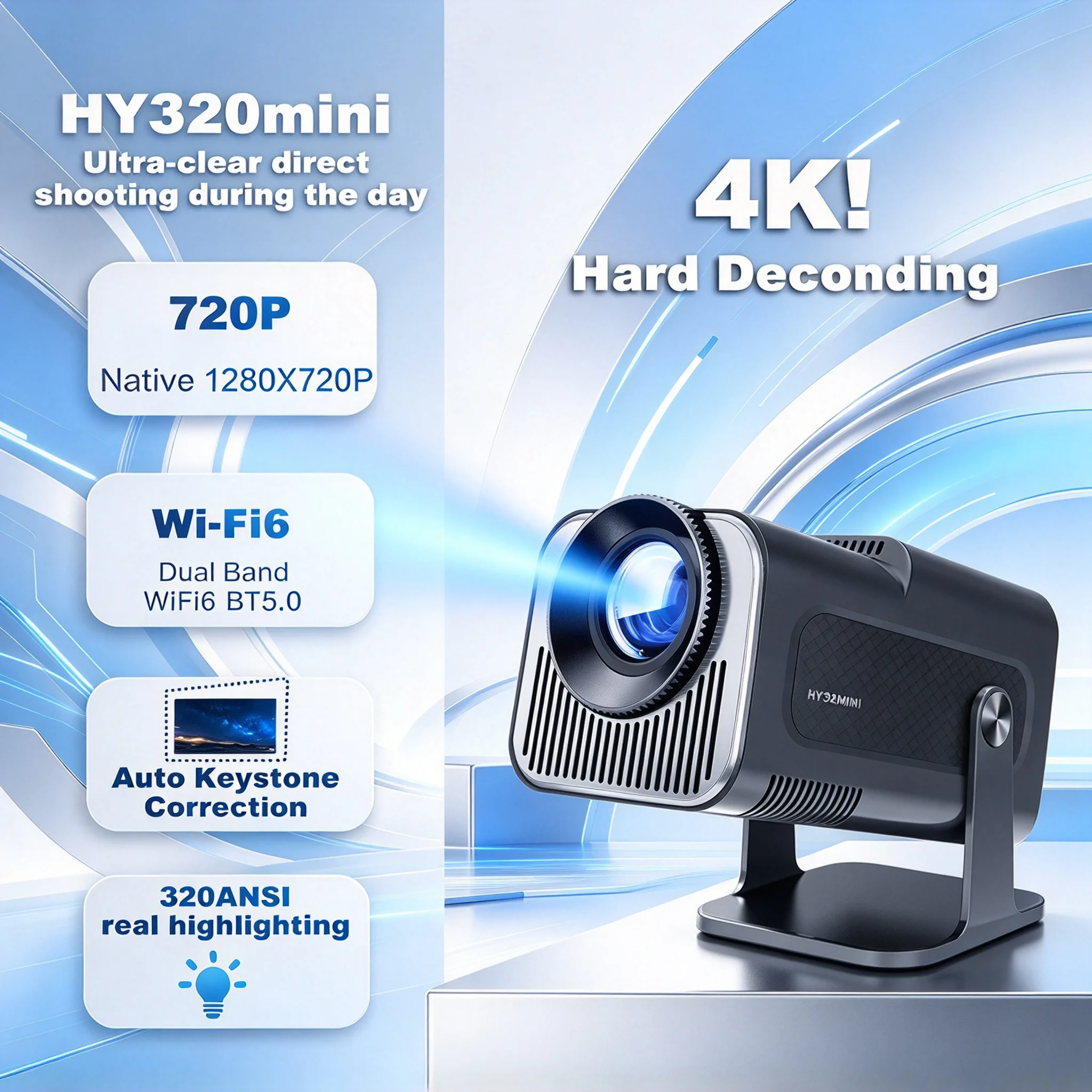 Портативный проектор с поддерж – обзор и цена 4K Smart Projector Android 11 Wifi 6