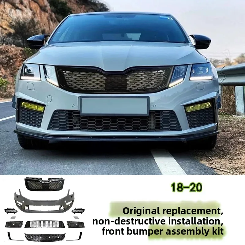 

For Skoda Octavia 18-20 Front Bumper Assembly Modified Grille Fog Light Front Surround Body Kit Car Accessories