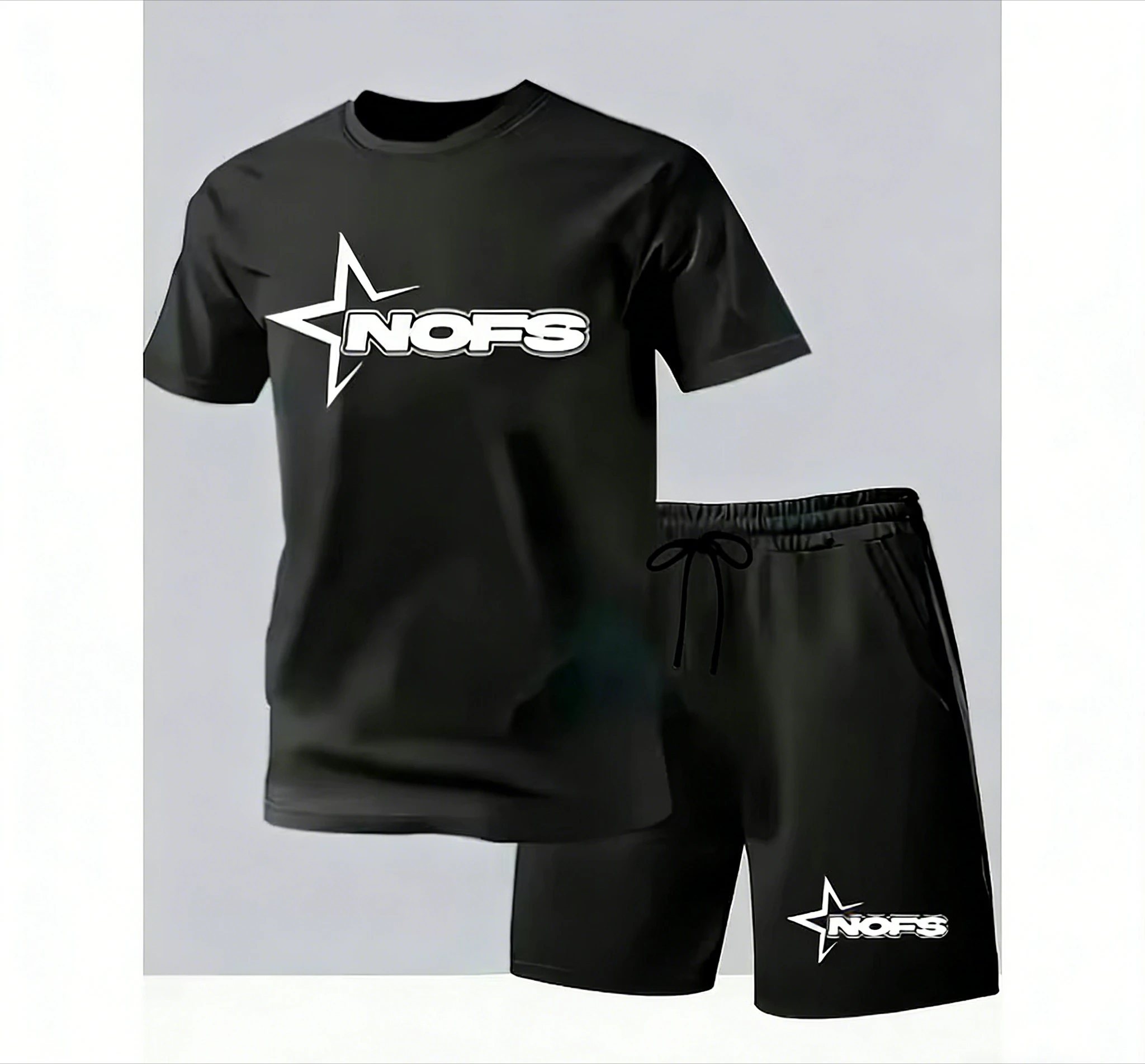 

Men's summer casual sport short sleeve T-shirt and shorts set comfortable and breathable for outdoor jogging and fitness