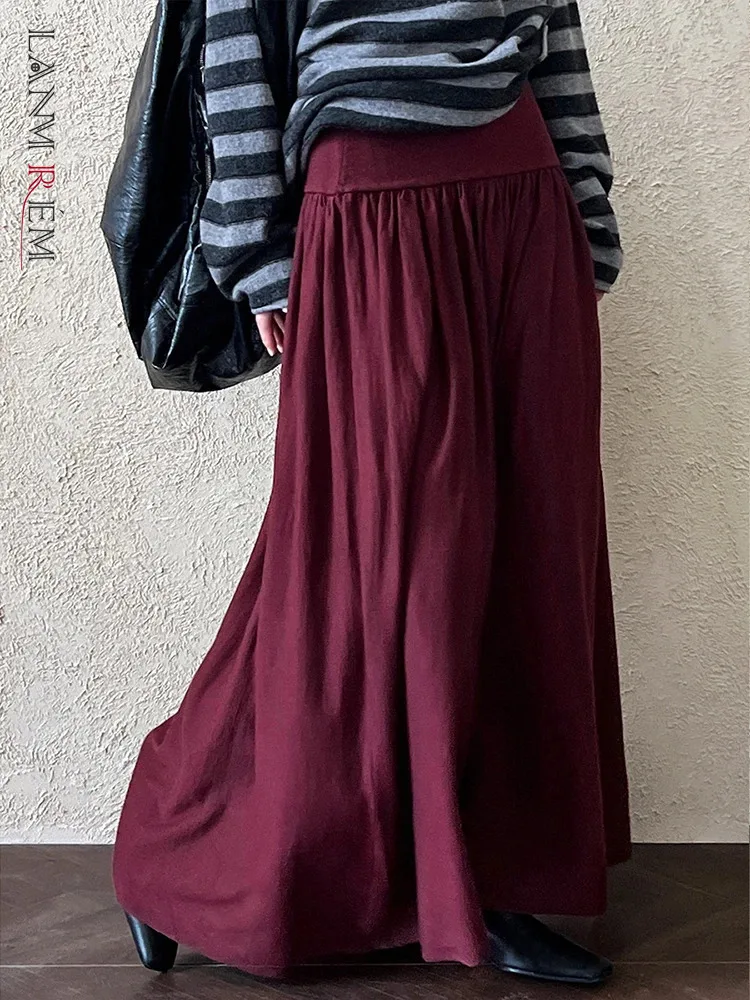 

LANMREM High End Folds Long Skirt For Women High Waist Design Solid Color Loose Skirts Elegant 2024 Autumn New Clothing 2DA9310