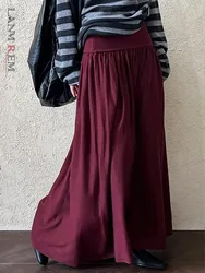 LANMREM High End Folds Long Skirt For Women High Waist Design Solid Color Loose Skirts Elegant 2024 Autumn New Clothing 2DA9310