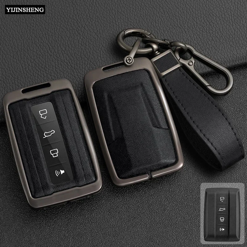 Zinc Alloy + Leather Car Key Case Full Cover  For Great Wall GWM WEY TANK 300 500 Tank300 Tank500 Remote Key Protection Holder