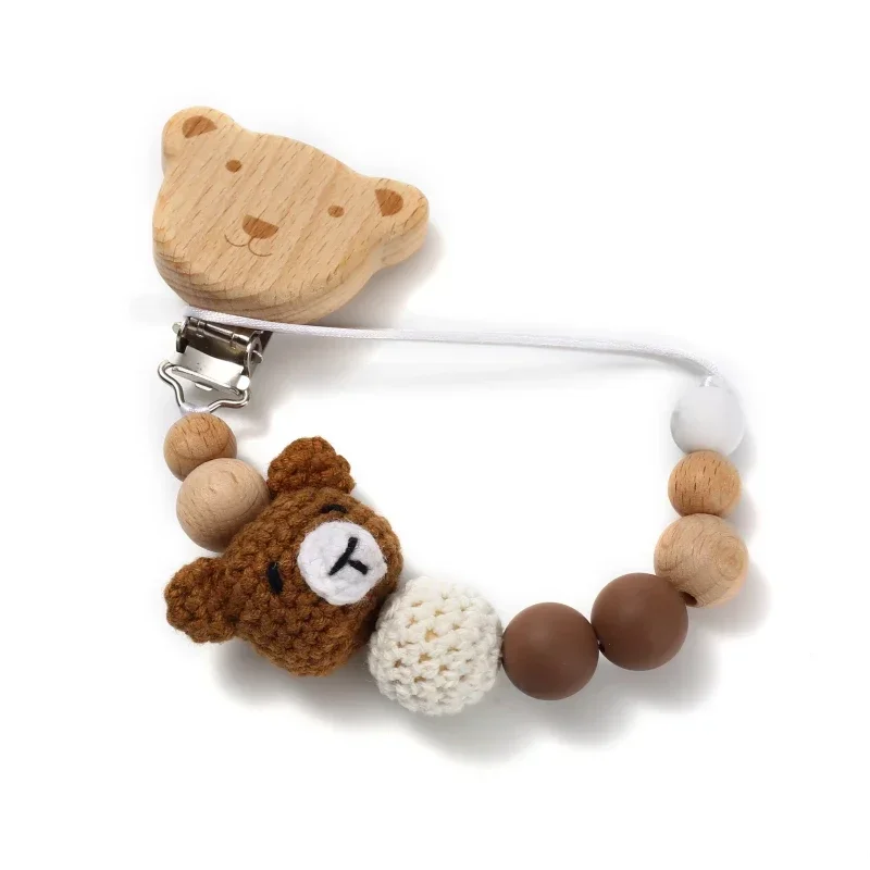 Baby Beech Wood Pacifier Clip Cartoon Animal Crochet Beads Silicone Nipple Chain for Teether Nursing Toys Baby Pacifier Chain view 5