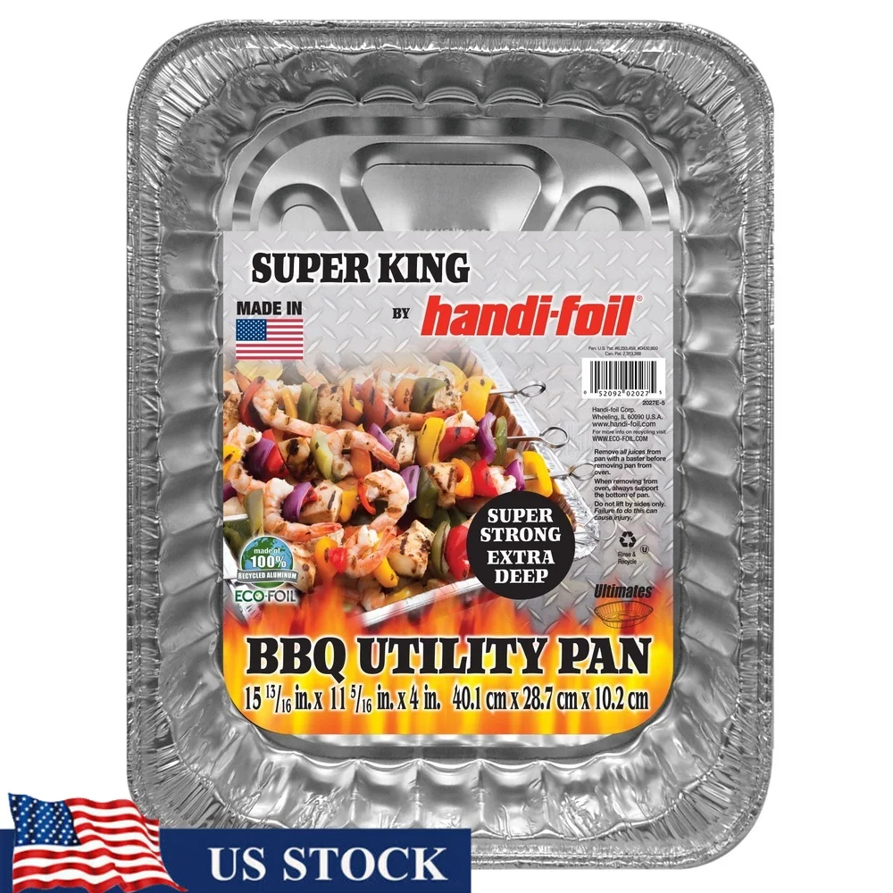 Sartén multiusos de aluminio para barbacoa, sartén para asar, fiestas, sartén de cocina desechable de alta resistencia, carne, Pastas, Kebabs, ensaladas, 15,8x11,3x4