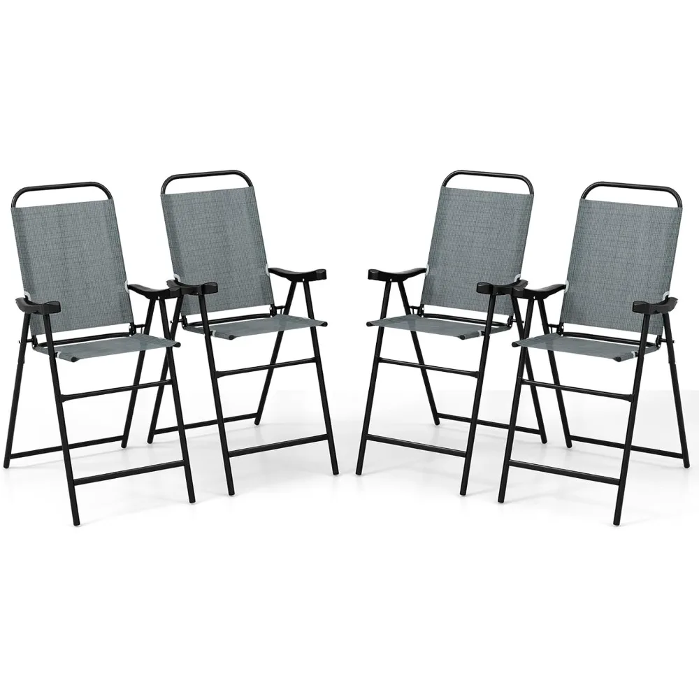 

Patio Folding Bar Chairs, High Top Patio Bar Chair with Metal Frame & Footrest, Outdoor Counter Height Chairs for Balcony,Garden