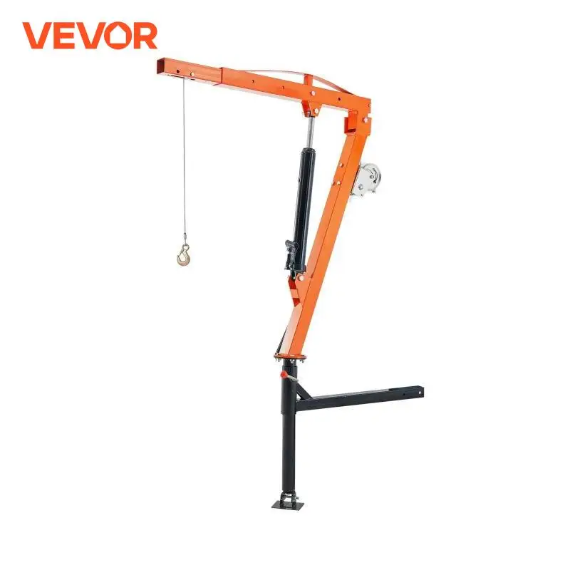 VEVOR 500 lbs Hydraulic Pickup Truck Crane 360° Swivel Hitch Mounted Jib Crane Hoist with Three Boom for Factory Lifting Goods