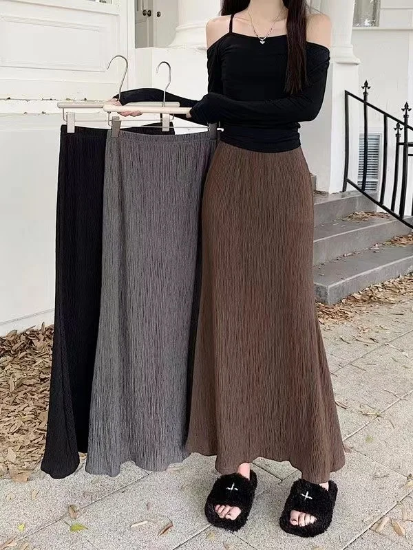 Black  Skirt Dress 2024 Spring Season Versatile Salt System Elegant Lady Style mid Waist Design Polyester Fabric O Shape