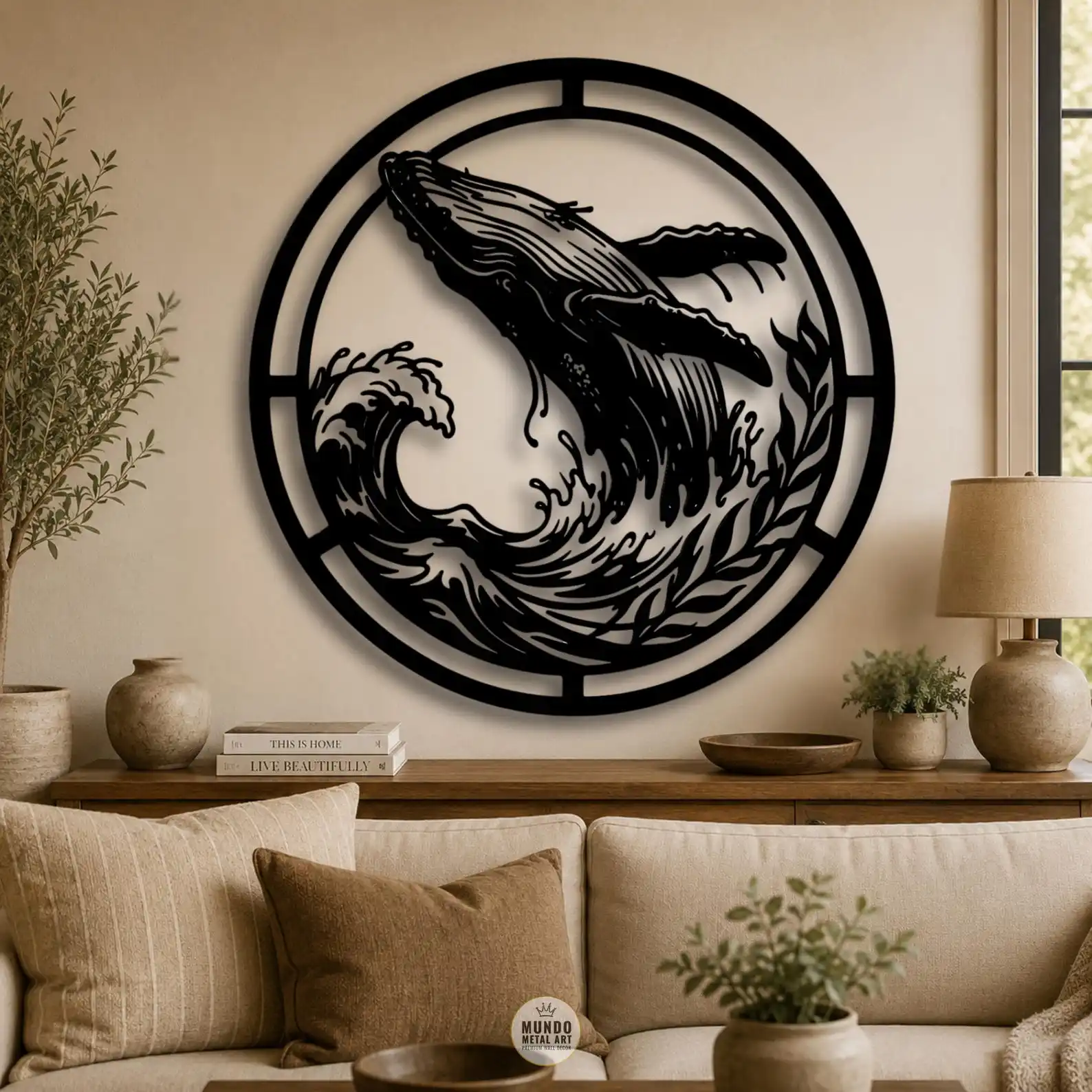 CIFBUY Iron Wall Art Humpback Whale Wave Metal Waterproof Sculpture For Home Hanging Decor Coastal Gift