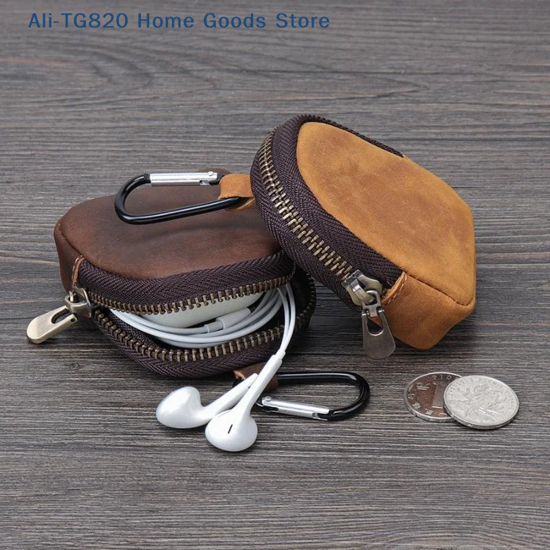 

[TG820]PU Leather Coin Purse Retro Small Zipper Pouch For Coins Earphones Accessories Bag Pendant