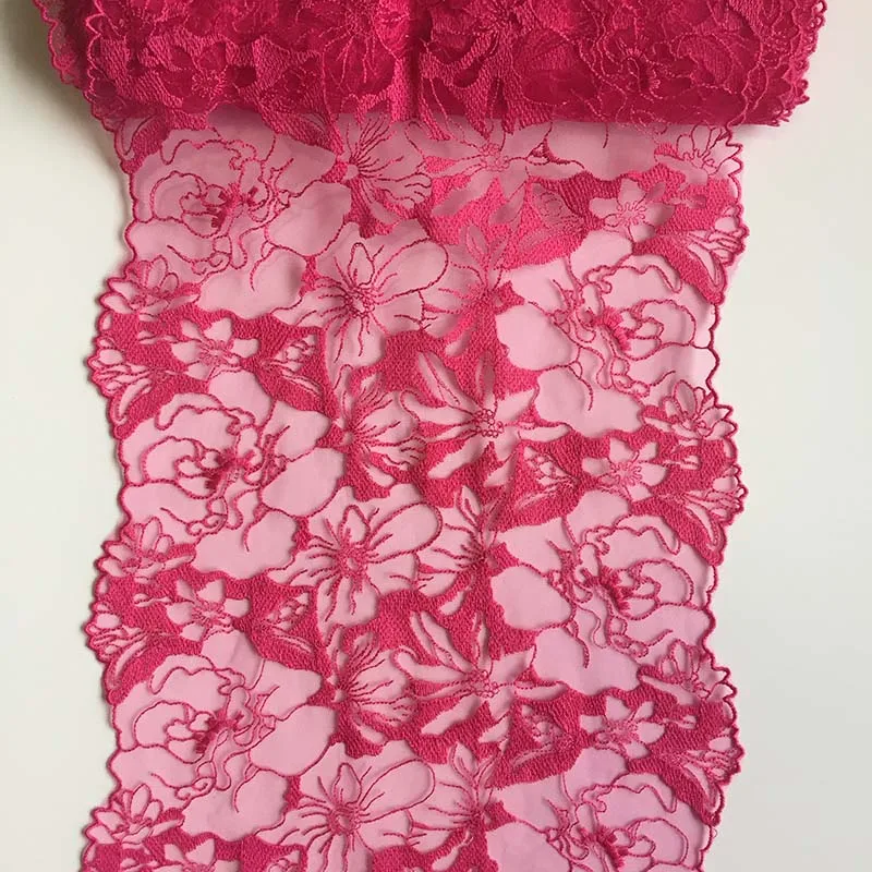 20Yards 2023 New Design 26cm Rose Red Two Sides Laces Fabric Floral Embroidery Lace for Sexy Bra Underwear Women Dress