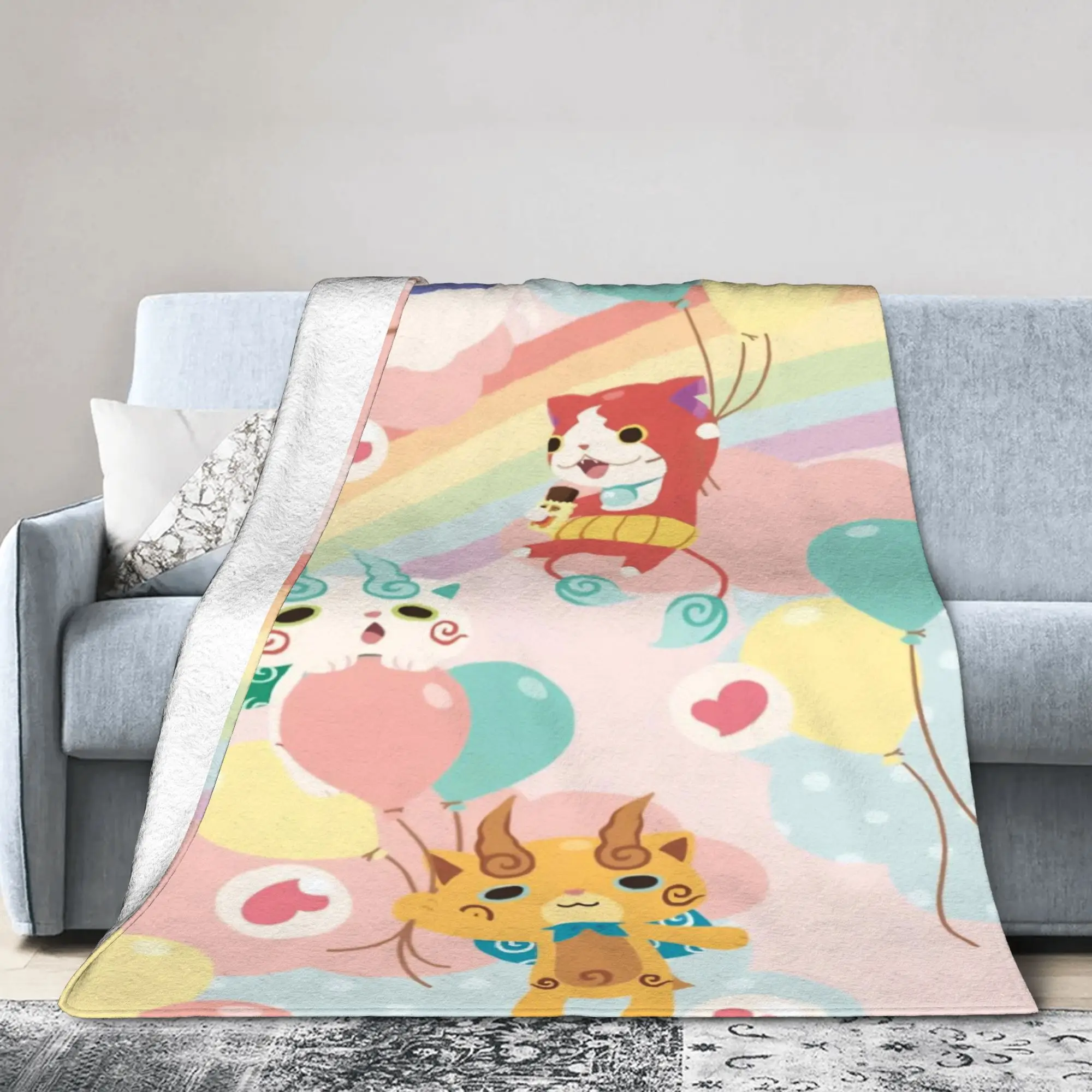 Yokai Watch Game Blanket Summer Air Conditioning Jibanyan Tomnyan Whisper Soft Throw Blanket for Sofa Couch Plush Thin Quilt