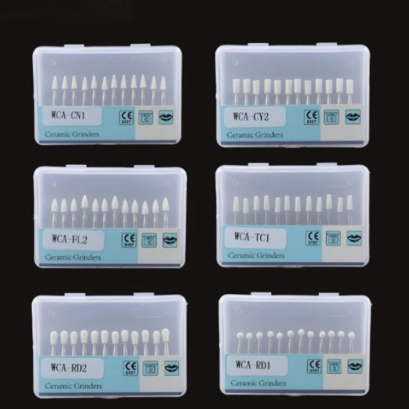 12Pcs Dental FG Polishing Burs White Stones Abrasion Point Bur FL2 CN1 RD1 RD2 CY2 TC1  for High Speed Handpiece