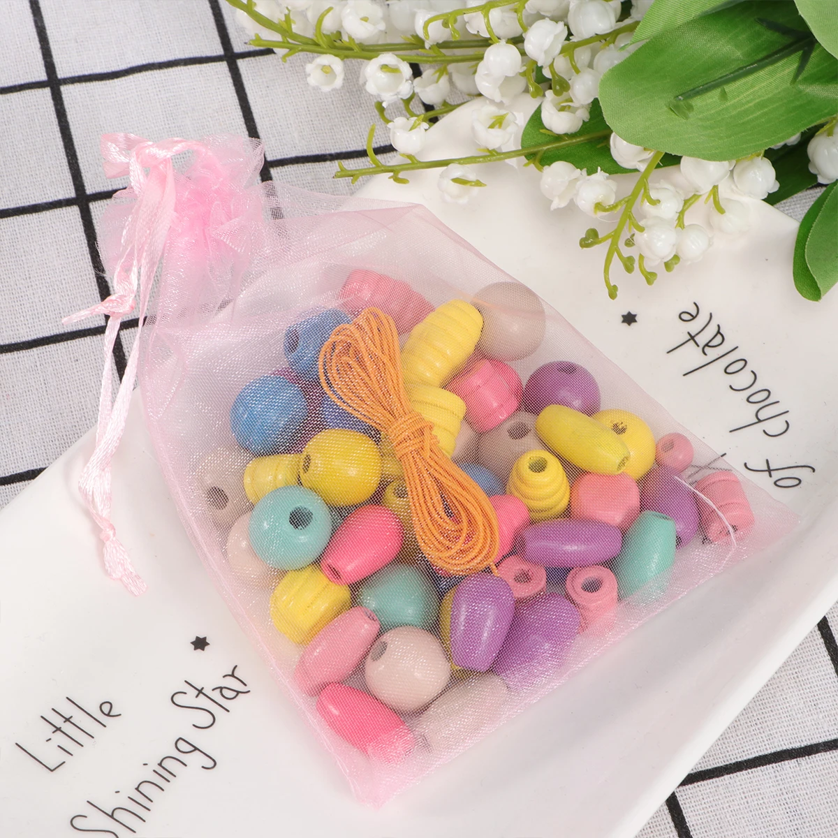 1팩 나무 구슬 모음 - DIY 어린이 지적 발달 활동 학습 도구용 친환경 스트링 구슬