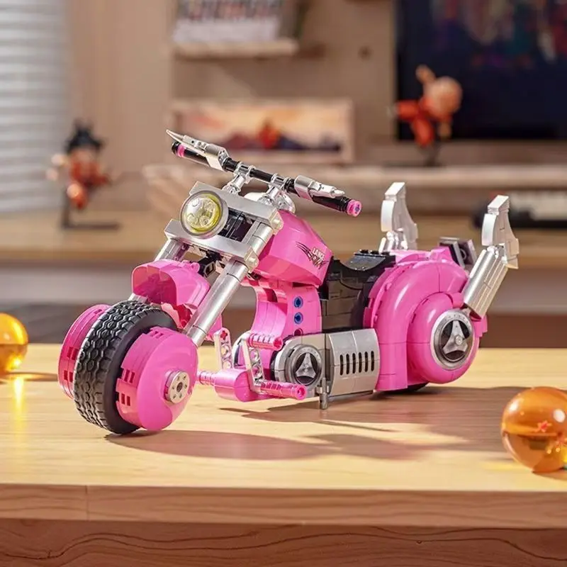 Anime Cool Goku Harley Motorcycle DIY Building Block Model, Classic Restoration with 855 Pieces, Fun Assembly Toy Bricks
