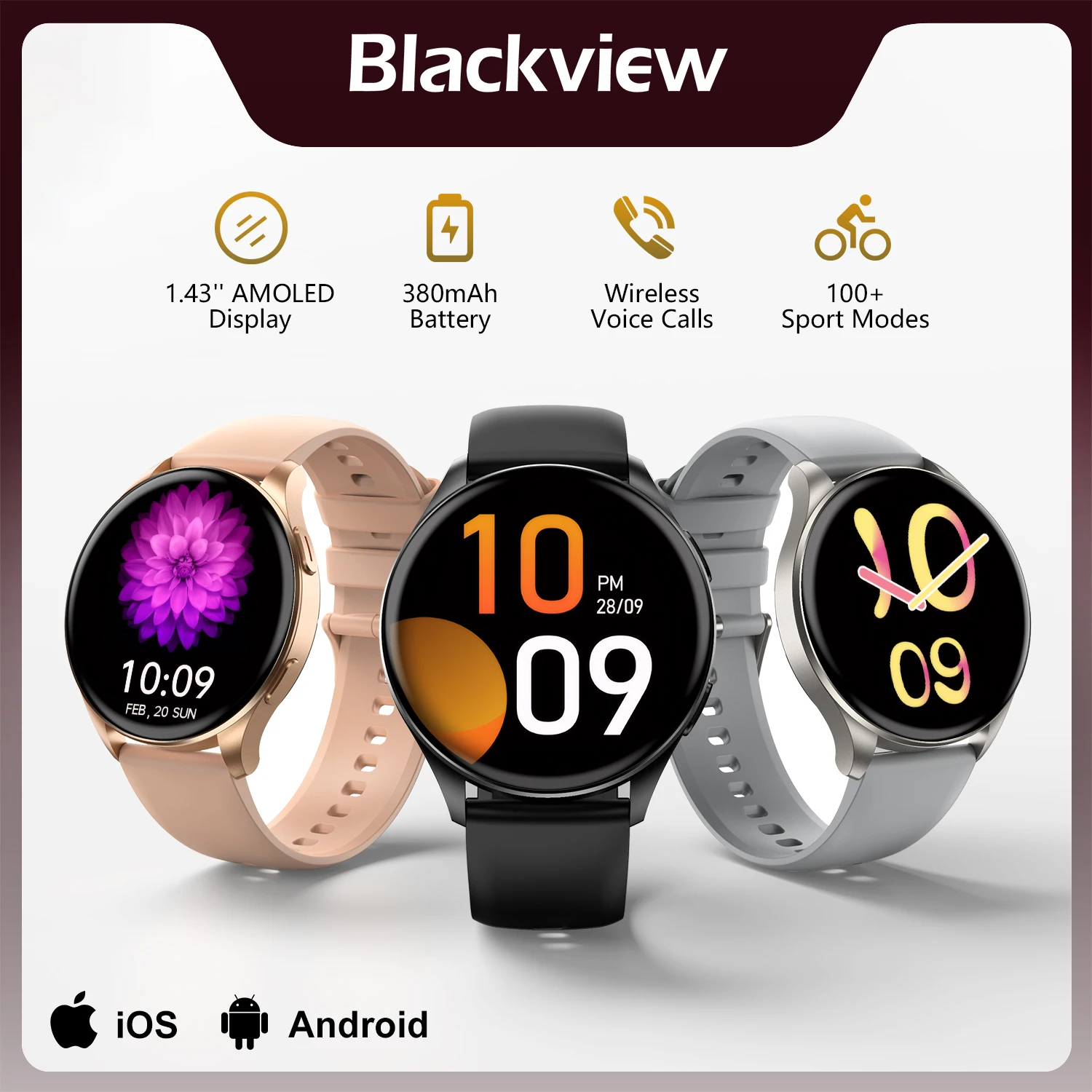 

Blackview X20 Sports Smartwatch 1.43'' HD Screen Bluetooth Call Watch Health Monitoring Fitness Tracking Watches for Men Women