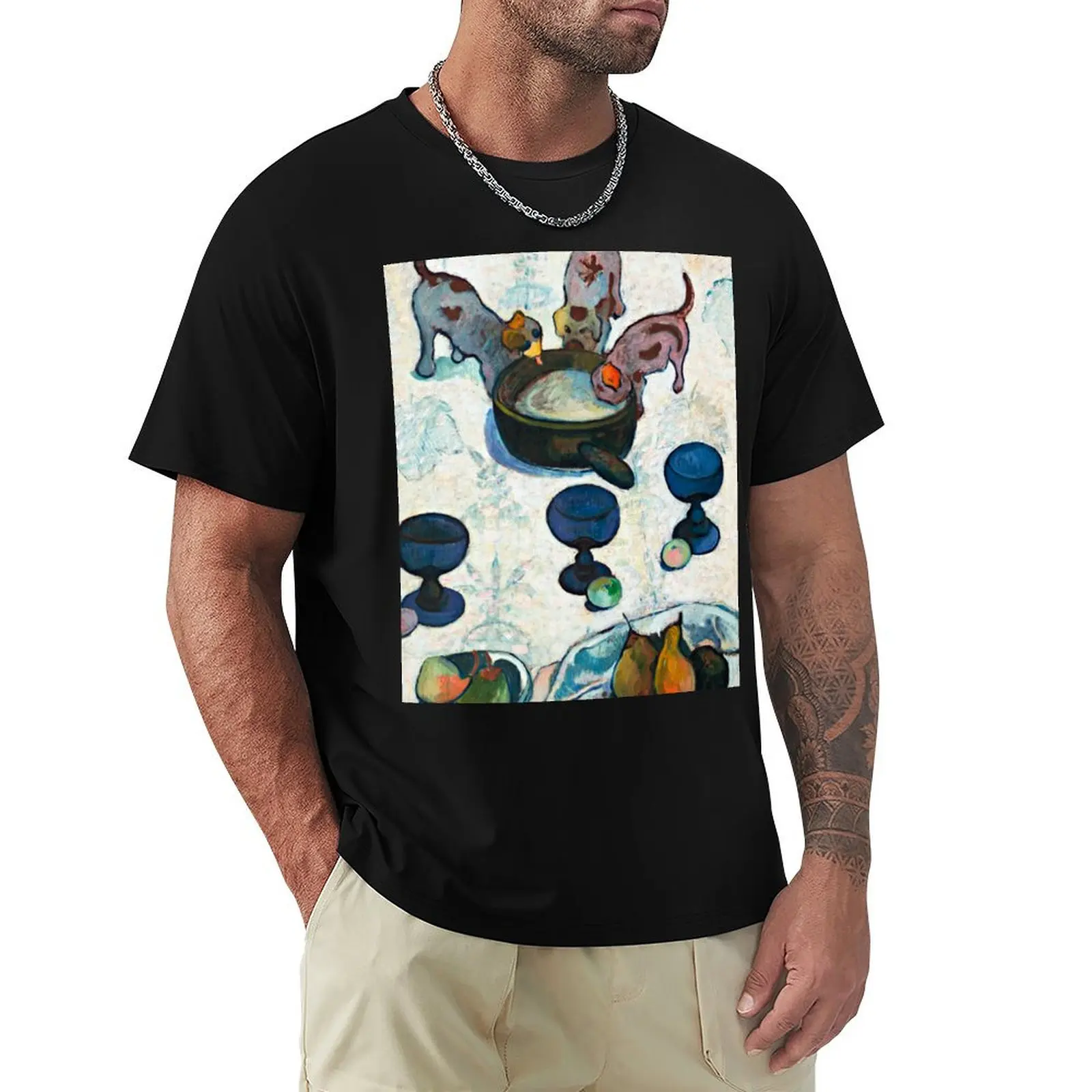 

1888 - Gauguin - Still Life with Three Puppies T-Shirt shirts graphic anime man clothes blue lock Men's t shirts