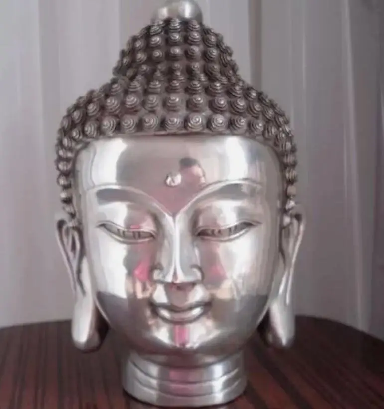 Tibetan Buddhism Buddhis shakyamuni tibet silver buddha head statues 12cm