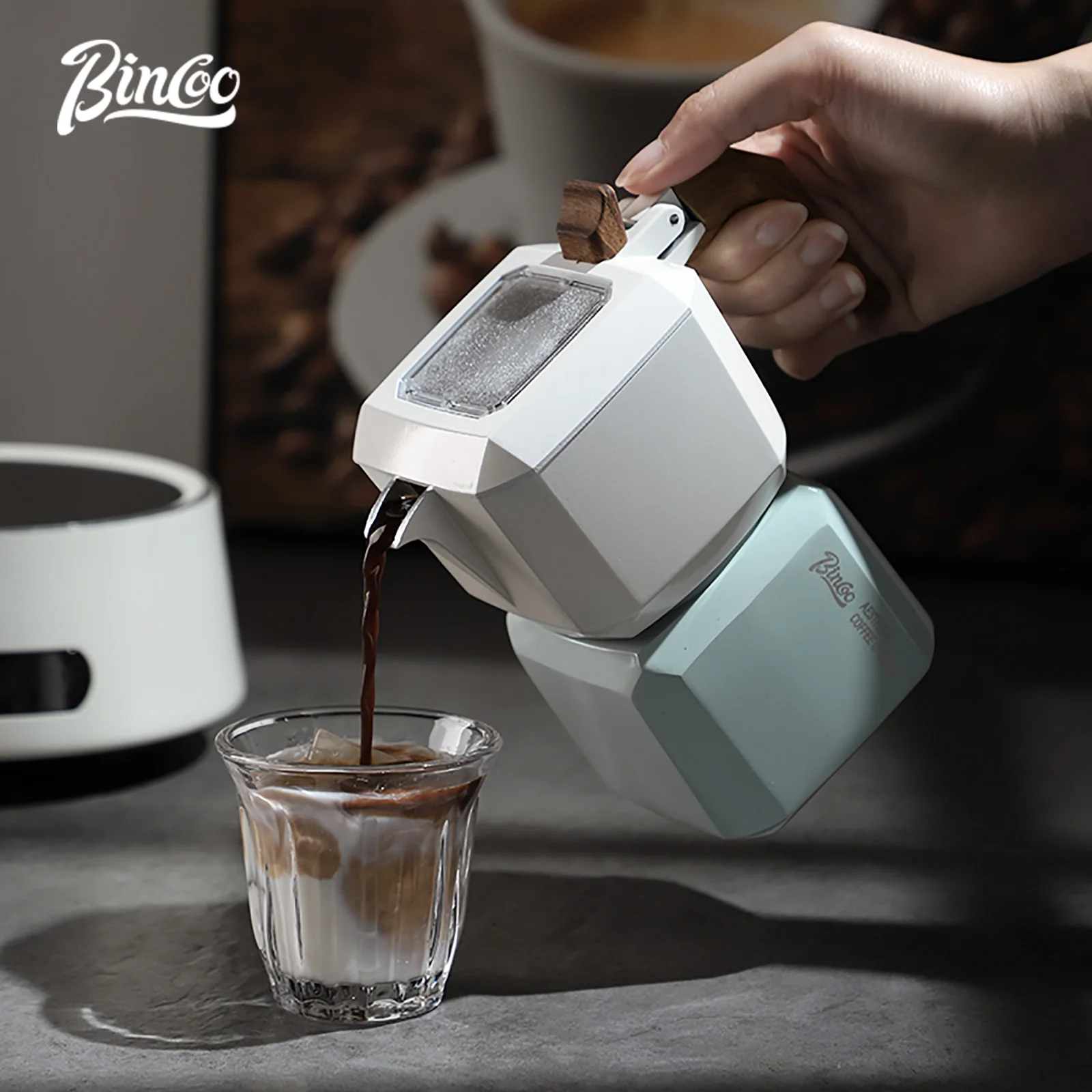 

Bincoo Professional Dual Valve Moka Pot, Square Cube Coffee Maker, Aluminum Portable for Home & Camping