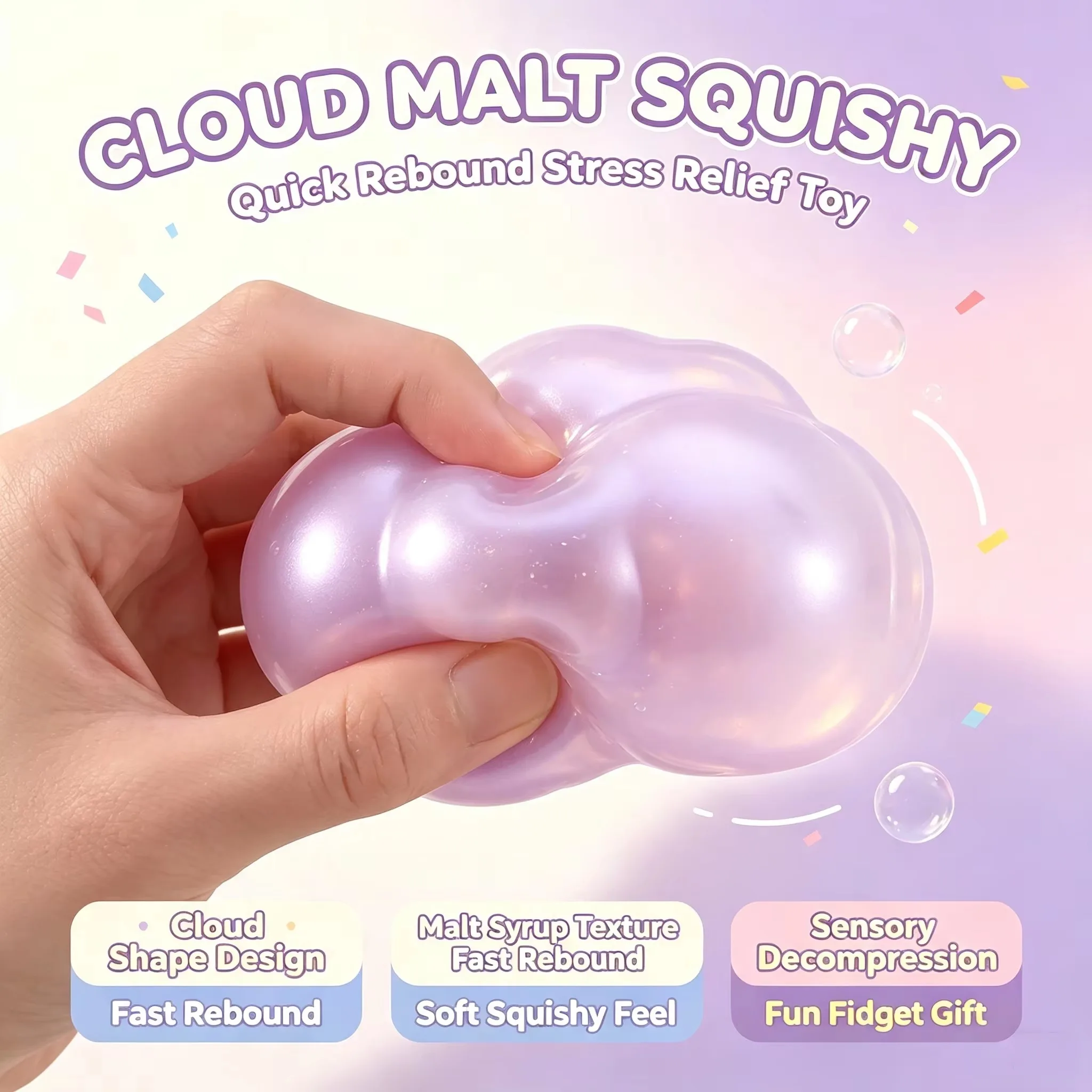 Needoh Cloud Pleaser Iridescent Pearl Cloud Squishy Fidget Toy Fast Rebound Stress Squeeze Ball For ADHD Adult ASMR Sensory Gift