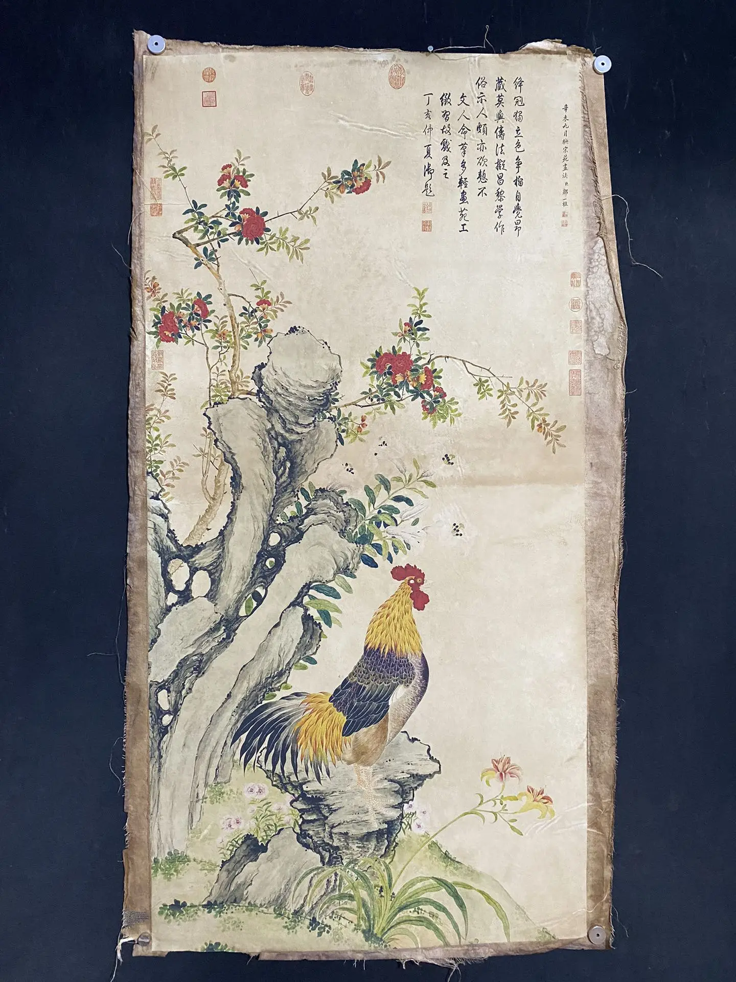 Classical Chinese rice paper parlor rotten film painting Zou Yigui rooster decoration painting