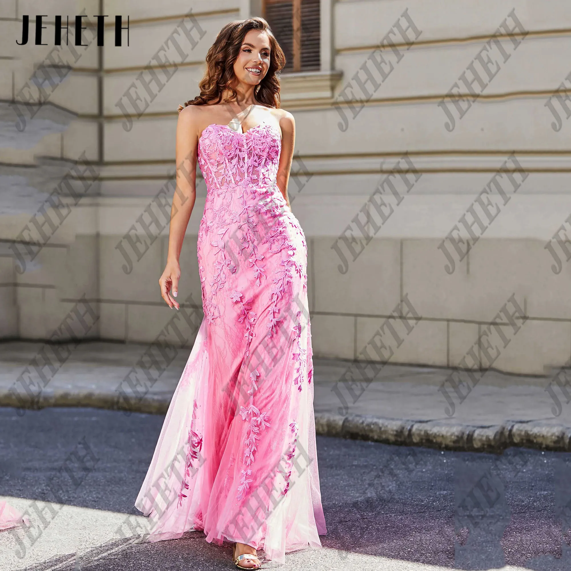 JEHETH Sereia Prom Vestidos Strapless mangas Applique Espartilho Ocasião Formal Vestidos Pavimento Comprimento Prom Vestidos PersonalizadoJEHETH Mermaid Prom Dresses Strapless mangas Applique Corset Ocasião Formal Vest