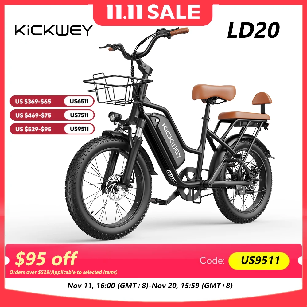 

Kickwey LD20 Adult Electric Bike 1500w 32MPH 48V20ah Mountain Electric Bicycle 20 Inch Fat Tire Motorcycle E Bike