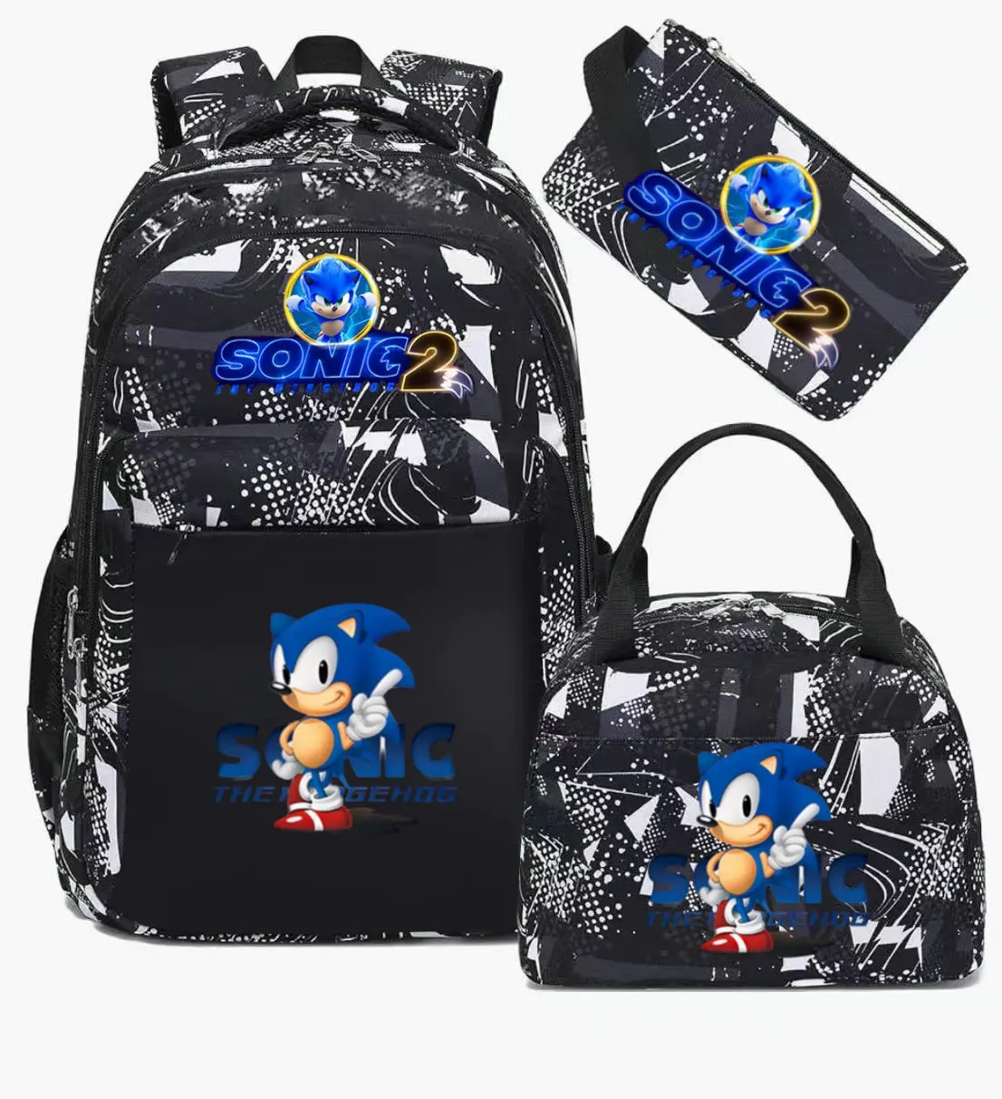 Anime Sonice Backpack 3pcs Women Men Backpack Travel Bag Schoolbag for Teens Girl Boys Laptop Mochila