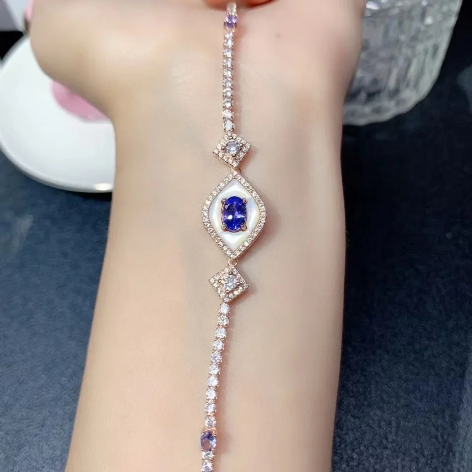 

Sterling Silver Tanzanite Bracelet for Girl 0.7ct 5mm*7mm Natural Tanzanite Silver Bracelet Solid 925 Silver Tanzanite Jewelry