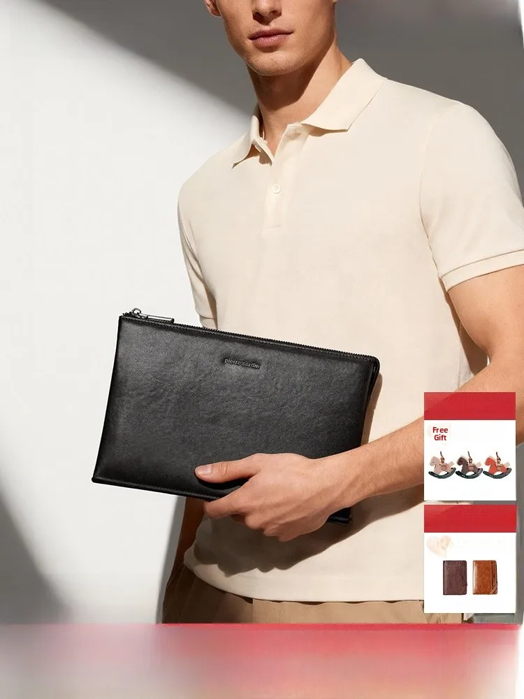 

Pierre Cardin Genuine Leather Men's Clutch Bag Busin Large Capaci Handheld Envelope Bag Luxury Cowhide No oulder Strap