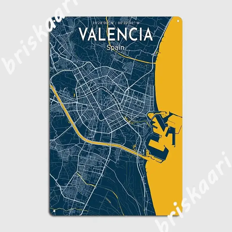 Valencia Blue Map Poster Valencia City Metal Sign Painting Décor Personalized Club Bar Club Home Tin Sign Posters