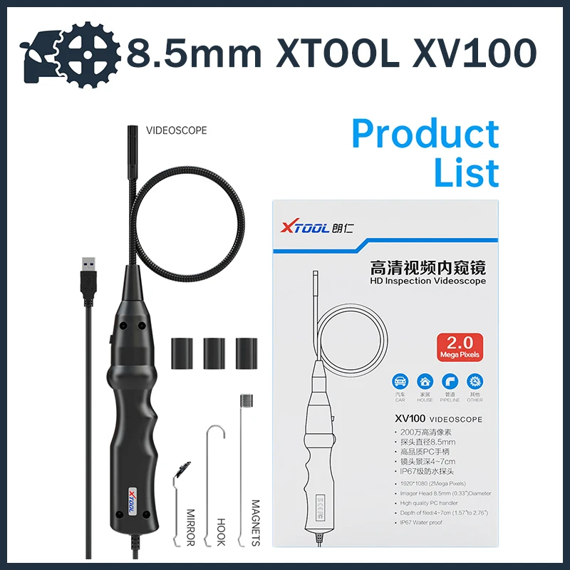 8.5mm XTOOL XV100 HD Flexible Snake Inspection Videoscope for XTOOL PAD tablet 1080P IP67 Waterproof 8 LEDs adjustable Endoscope