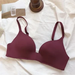 Japanese Seamless Glossy Gathered Underwear Women's Simple Pure Color, No Steel Ring, Comfortable Triangular Cup Bra