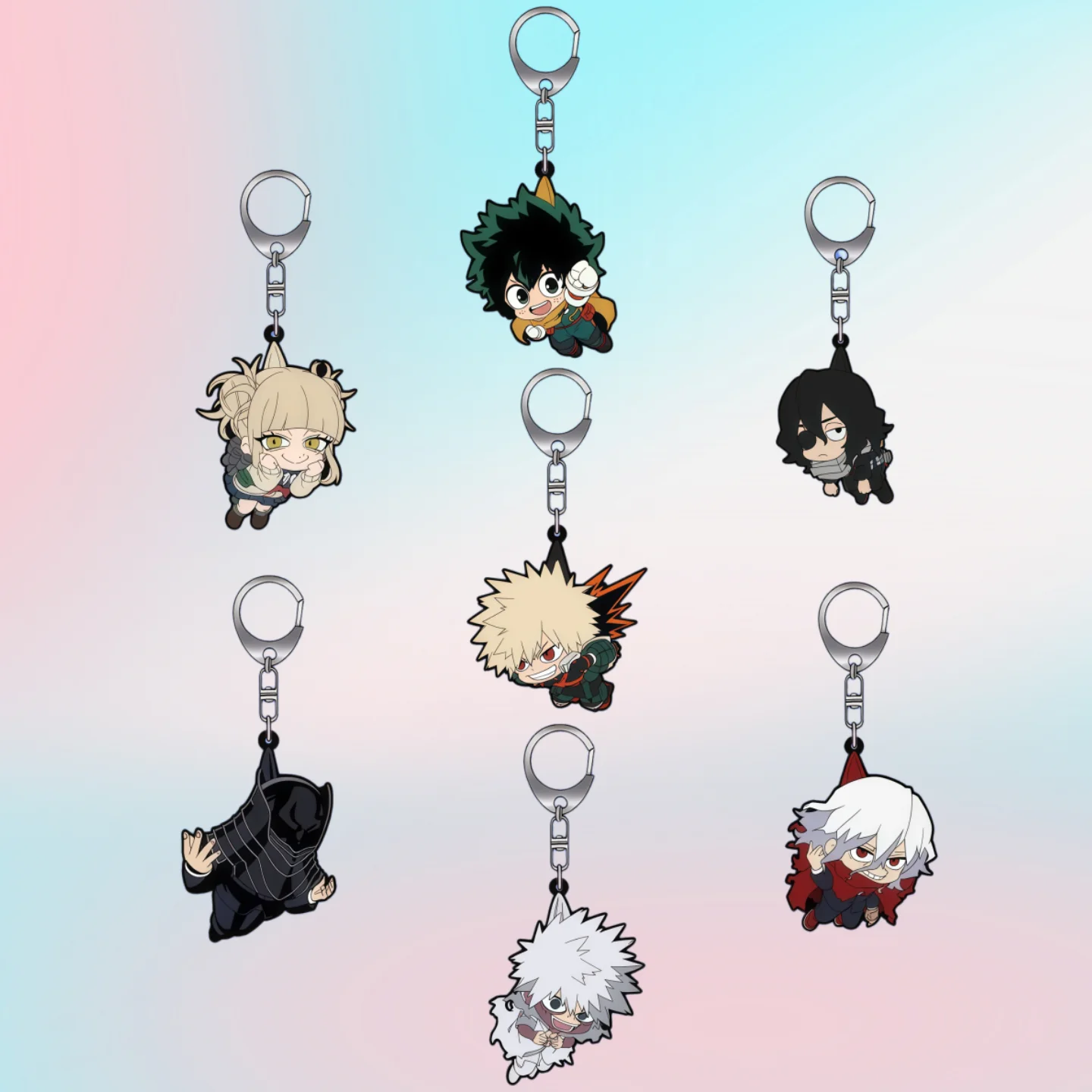 

Акриловый брелок с персонажами аниме в стиле Q-версии по мотивам «Моей геройской академии»: Энде́рв, Химико То́га, Кацу́ки Баку́го, Изу́ку Мидри́я