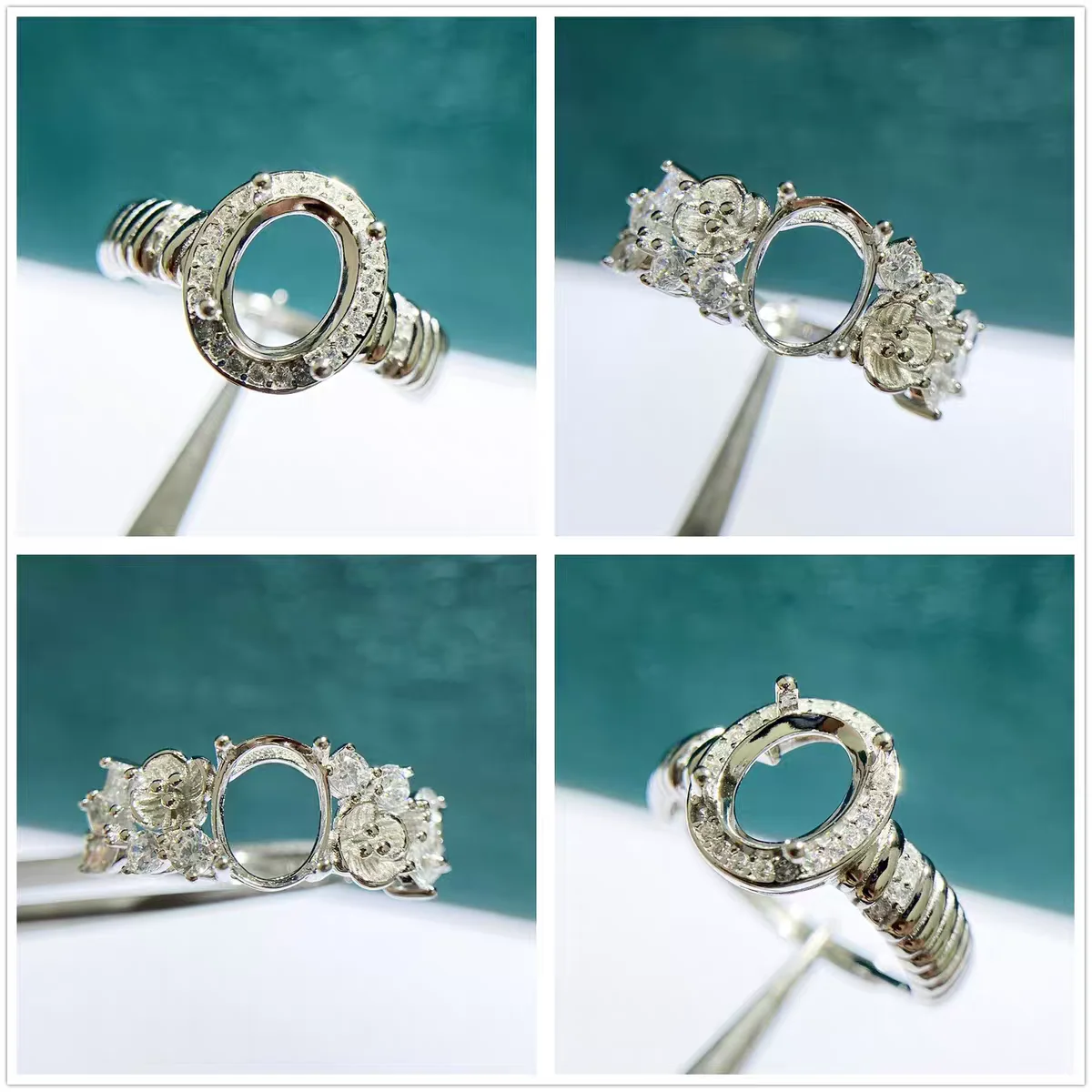 

MeiBaPJ 7*9 Elliptic Stone 925 Silver Fashion Thread Ring Holder DIY Empty Support for Women Fine Charm Jewelry