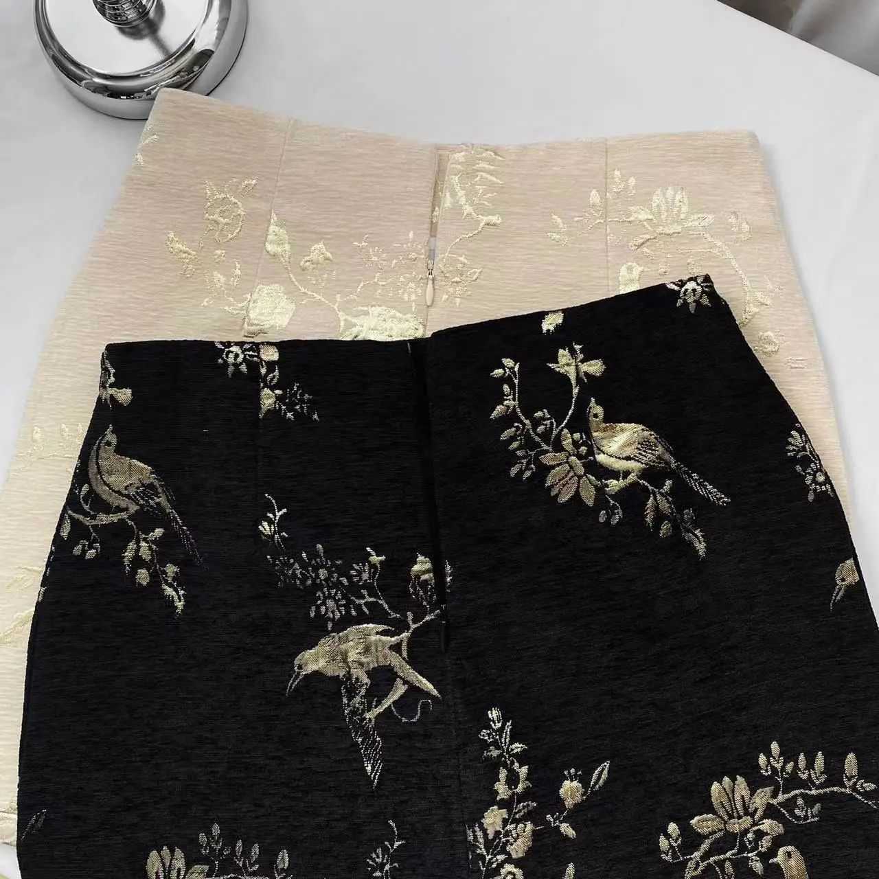 Chinese Style Black Boho Mini Skirt For Women 2024 Beige Print High Waist New Summer Wrapped Hip A-line Short Jacquard Skirt Y2k