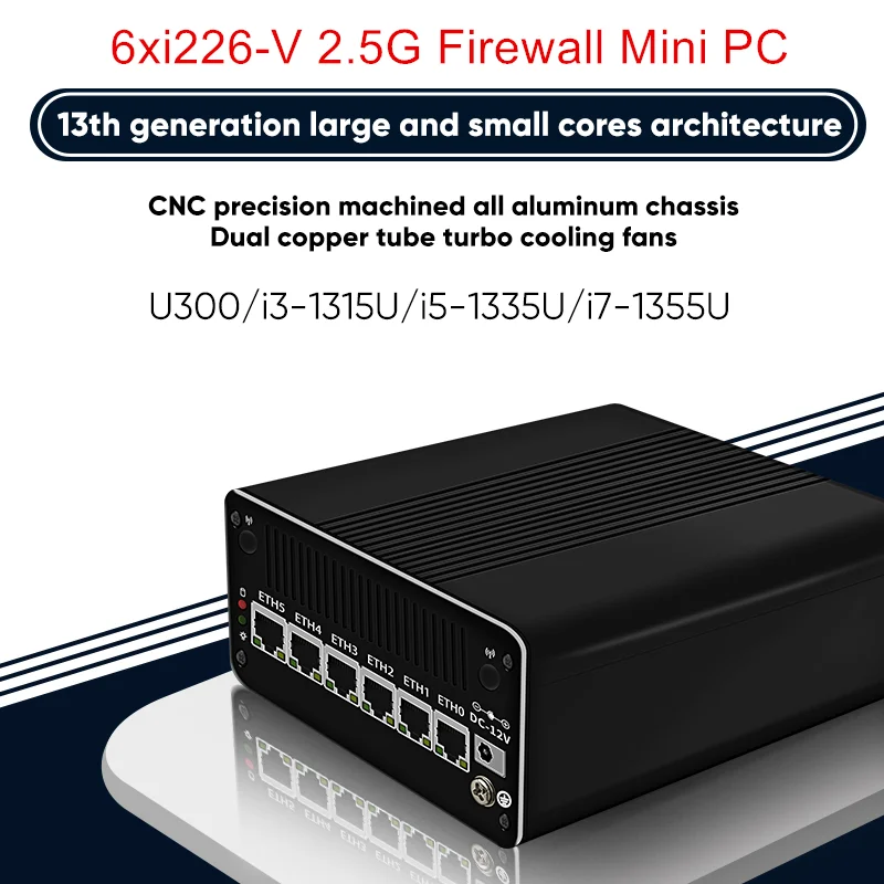 

13th Gen Firewall Router Intel i7 1355U i5 1335U i3 1315U U300 6x i226-V 2.5G 2*NVMe 2*SATA Firewall Appliance Mini PC Proxmox