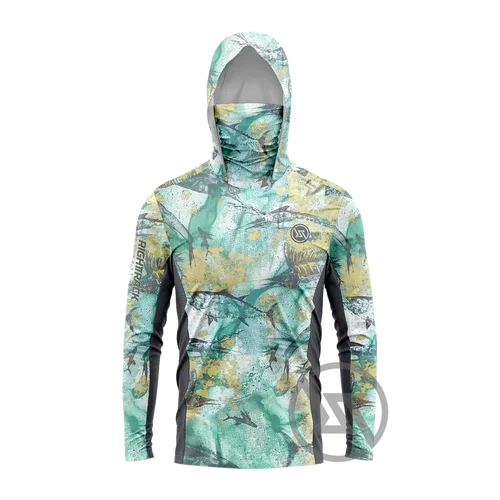 Imagen 2 del producto RIGHTTRACK-Sudadera con capucha y máscara para hombre, ropa de pesca UPF50 UV, Camuflaje, caza, escalada, Camping, senderismo, transpirable, ropa de pesca