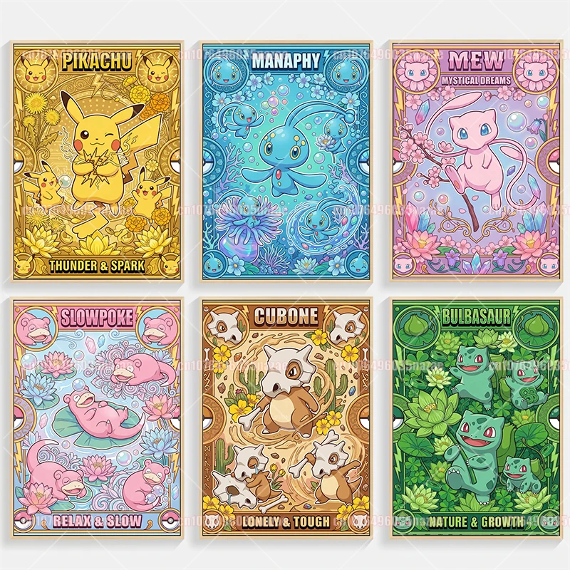 

Print Classic Anime Pokemon Psyduck Pikachu Bulbasaur Eevee Gengar Ampharos Poster Modern Living Room Art Decor Canvas Painting