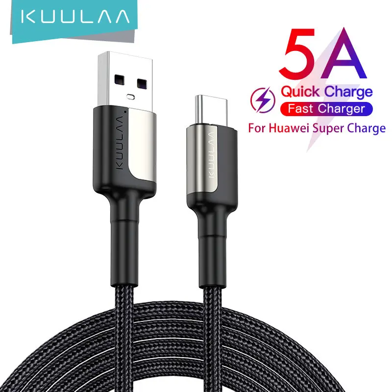 KUULAA 5A USB نوع C كابل USB شحن سريع شاحن الهاتف المحمول نوع-C سلك بيانات لهواوي P40 ماتي 30 Xiaomi Redmi USBC سلك
