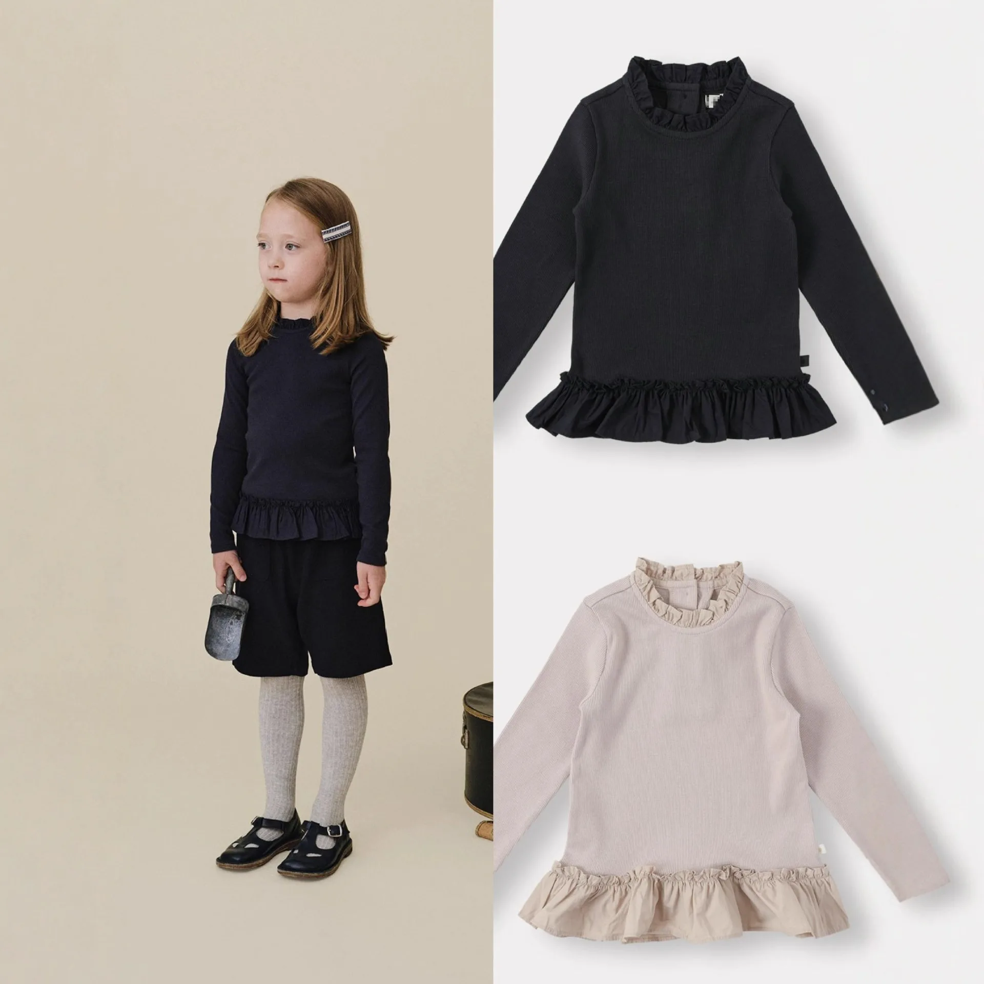 

Kids Girls Base Shirt New Ruffle Edge Hem Children Solid Color Shirt Long Sleeves T-Shirt Baby Autumn Soft Clothing Fit Top