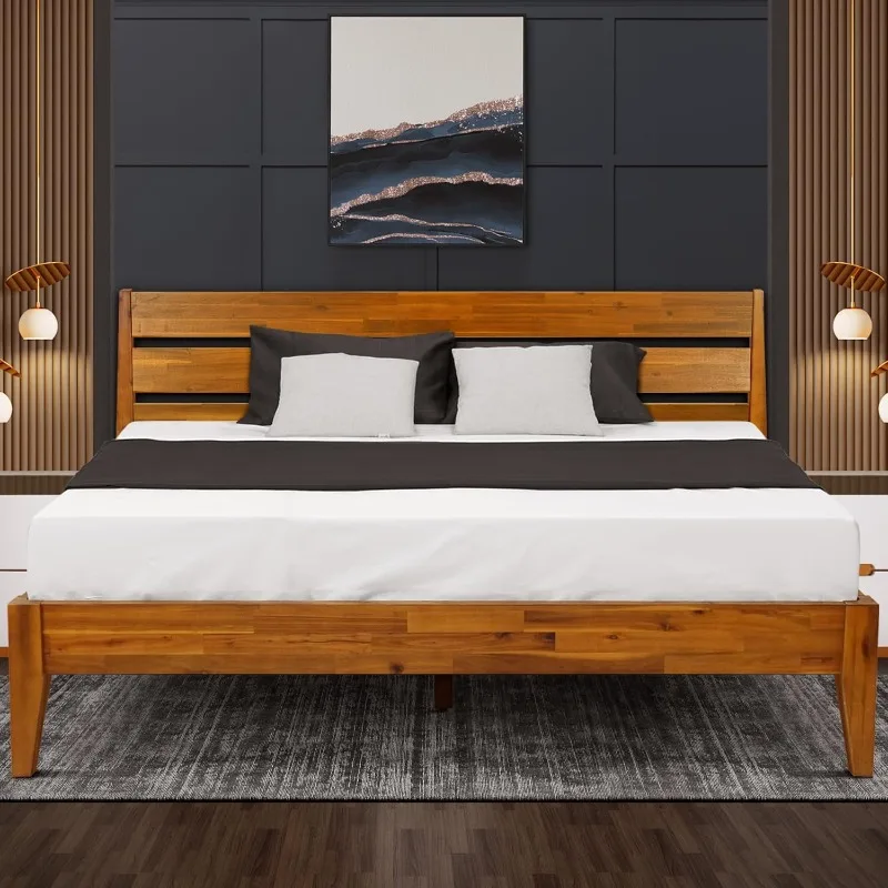 

Headboard Solid Wood Platform Bed, Bed Frame, Unique Design Contemporary Signature Wood Bed Compatible