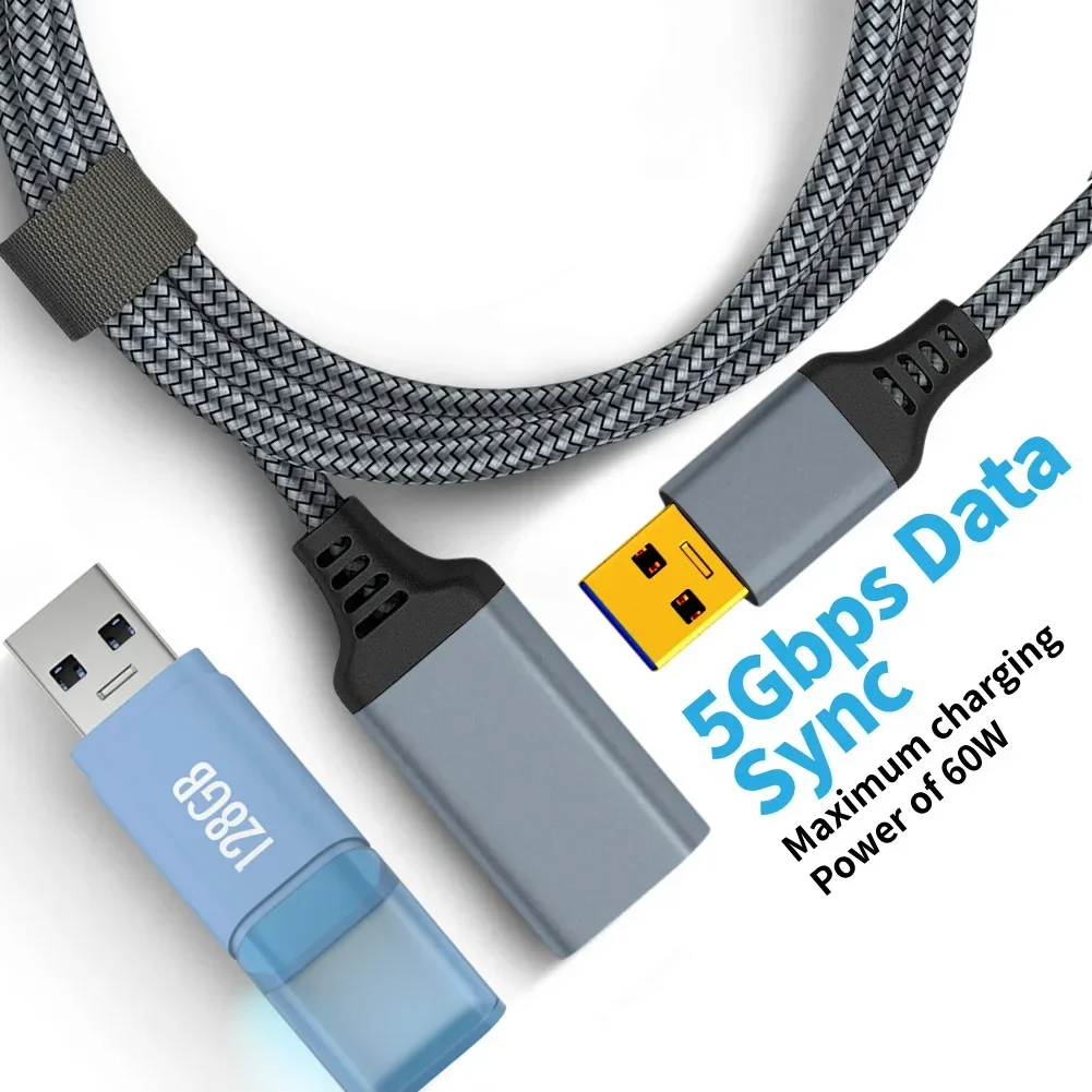 웹캠 카메라 키보드 프린터용 USB 익스텐션 케이블, 나일론 편조 USB 3.0 연장기, 데이터 와이어, 5Gbps 고속 코드