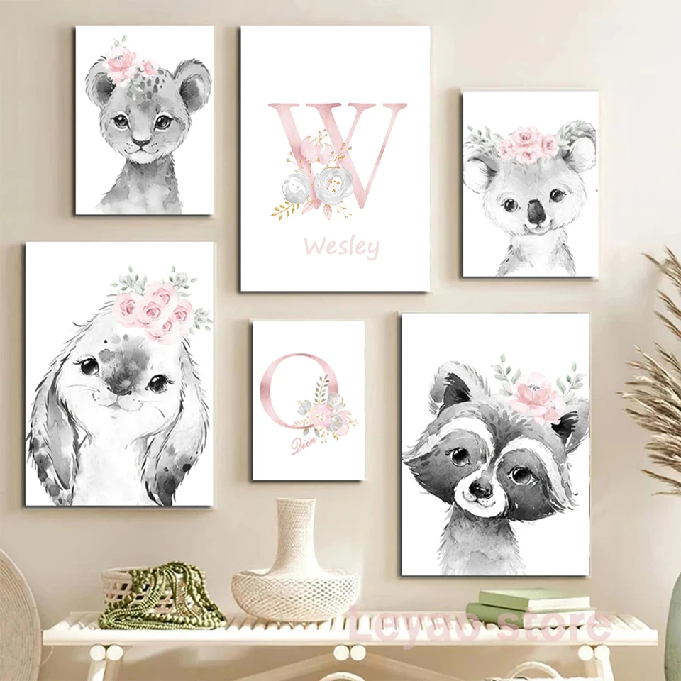 Pintura de diamantes 5D con nombre personalizado para niños, decoración personalizada de animales bonitos para habitación de niña y dormitorio,